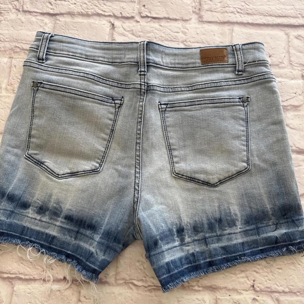 Judy Blue Dip Dye Ombre Denim Jean Boho Cowgirl Festival Frayed Cut Off Shorts L - Picture 5 of 7